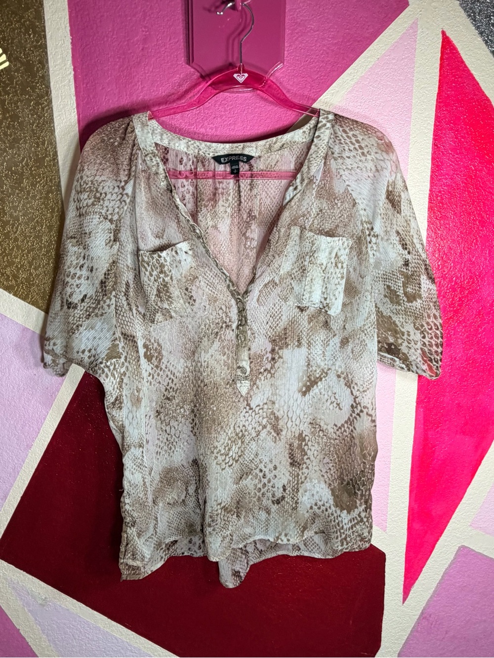 Express Sheer Snakeskin Print Short Sleeve Top Size S
